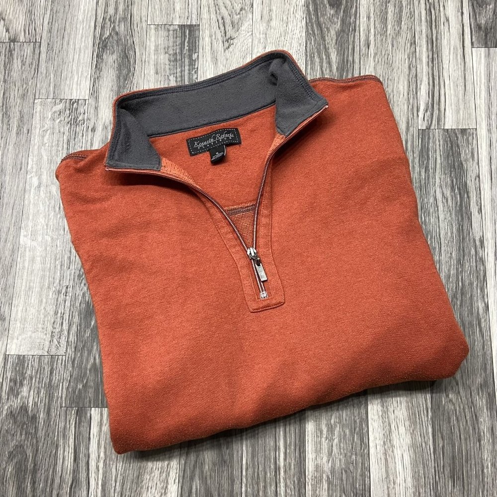 KENNETH ROBERTS Zip Up Front Collared Orange Pullover Sweater Men's Size XL
